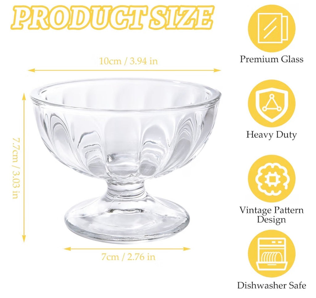 6 Piece Vintage Glass Dessert Bowls – 6 oz Footed Ice Cream & Parfait Cups
