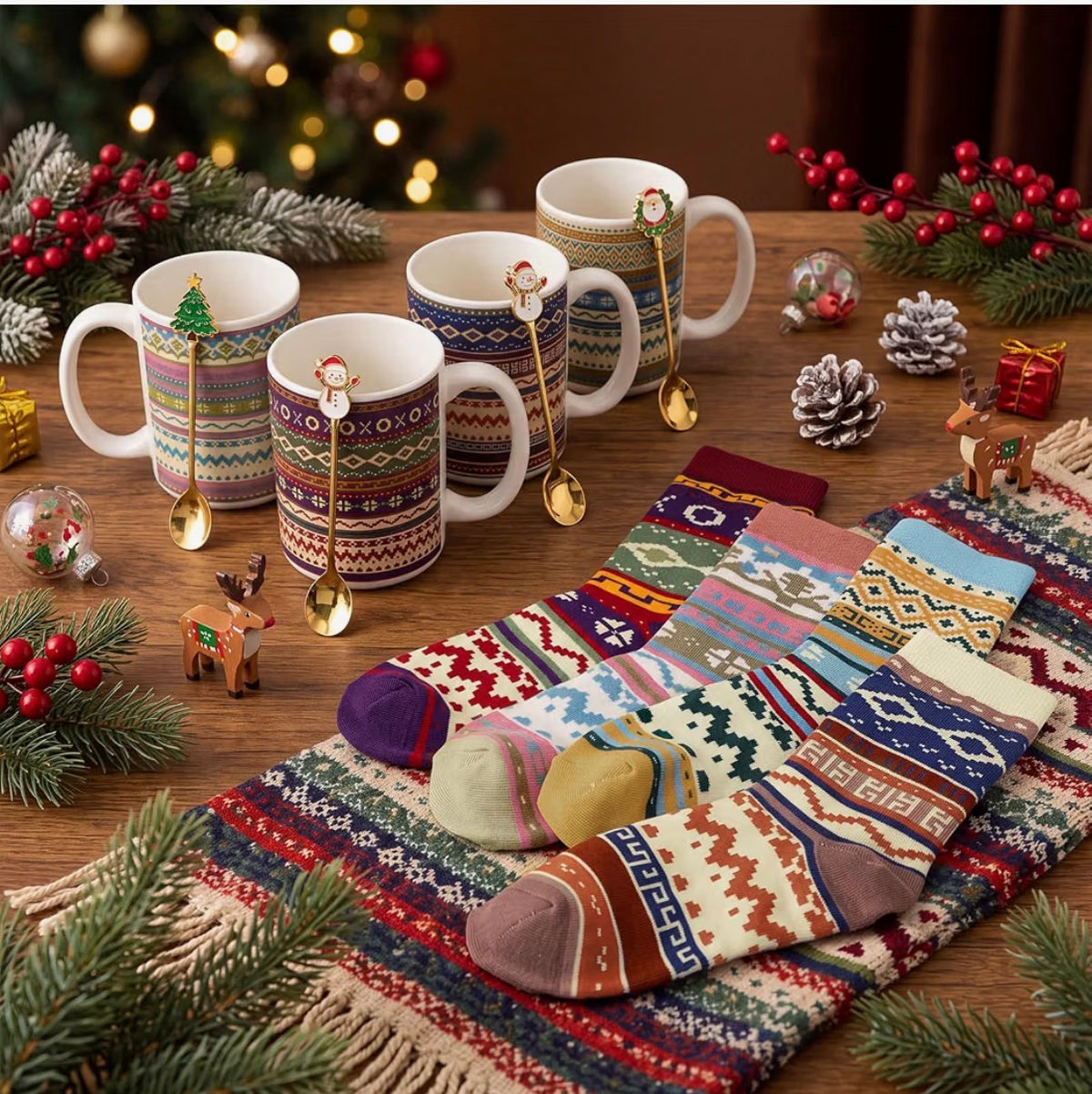 Cozy Christmas Mug, Socks & Spoon Gift Set 🎄☕🧦