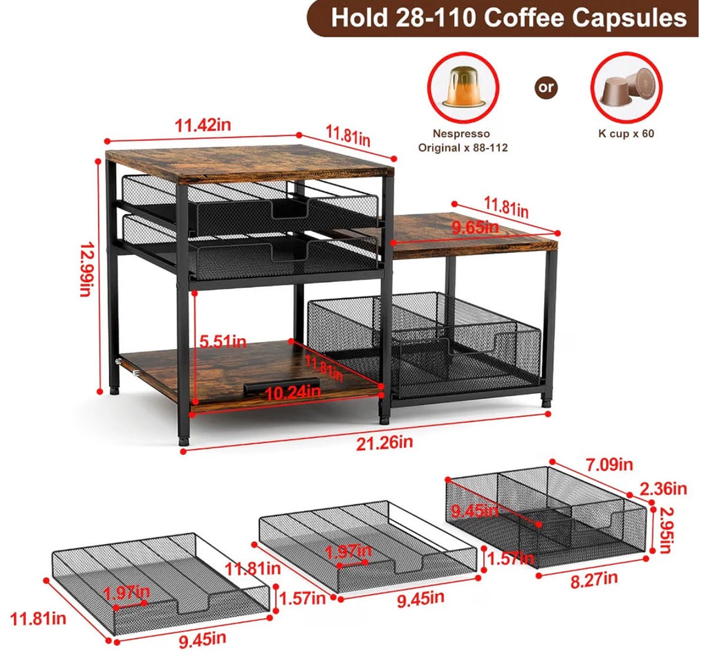 3-Drawer Coffee Station Organizer & K-Cup Storage Rack