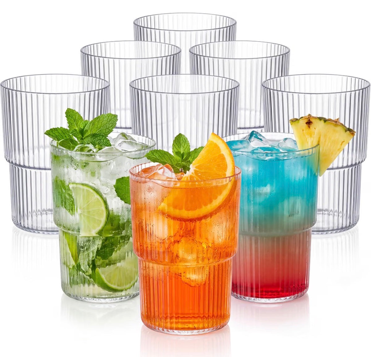 24-Piece Ribbed Stackable Plastic Drinking Cups – 18 oz