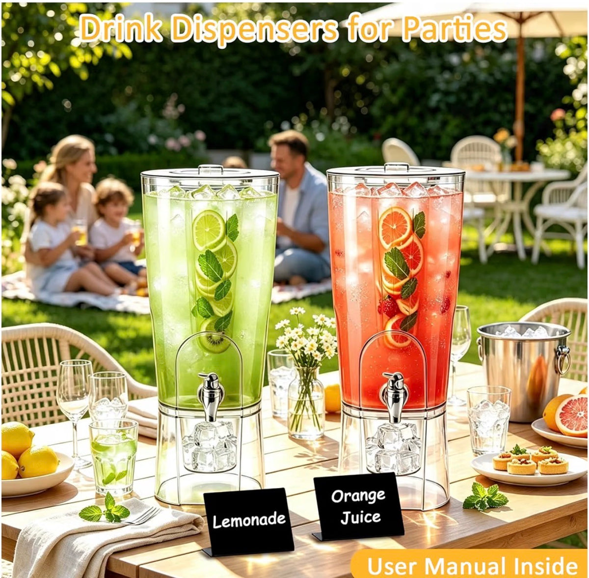 2-Pack 1.5 Gallon Drink Dispensers with Ice Chambers & Fruit Infusers