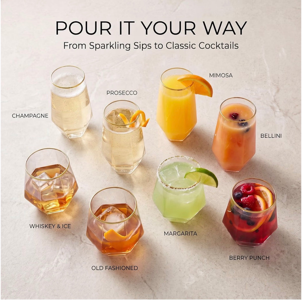60-Piece Gold-Rim Party Drinkware Set – Tumblers & Champagne Flutes