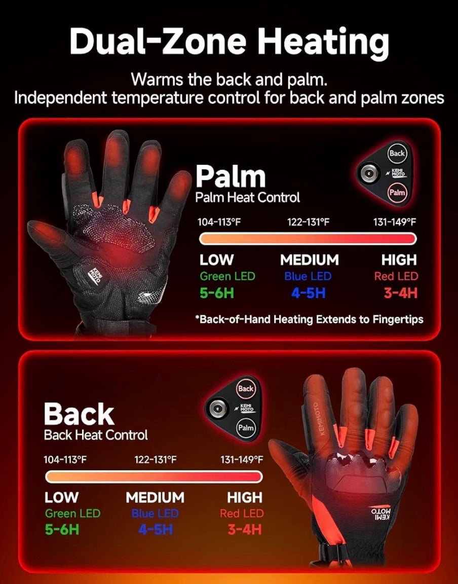 KEMIMOTO Dual-Zone Heated Motorcycle Gloves