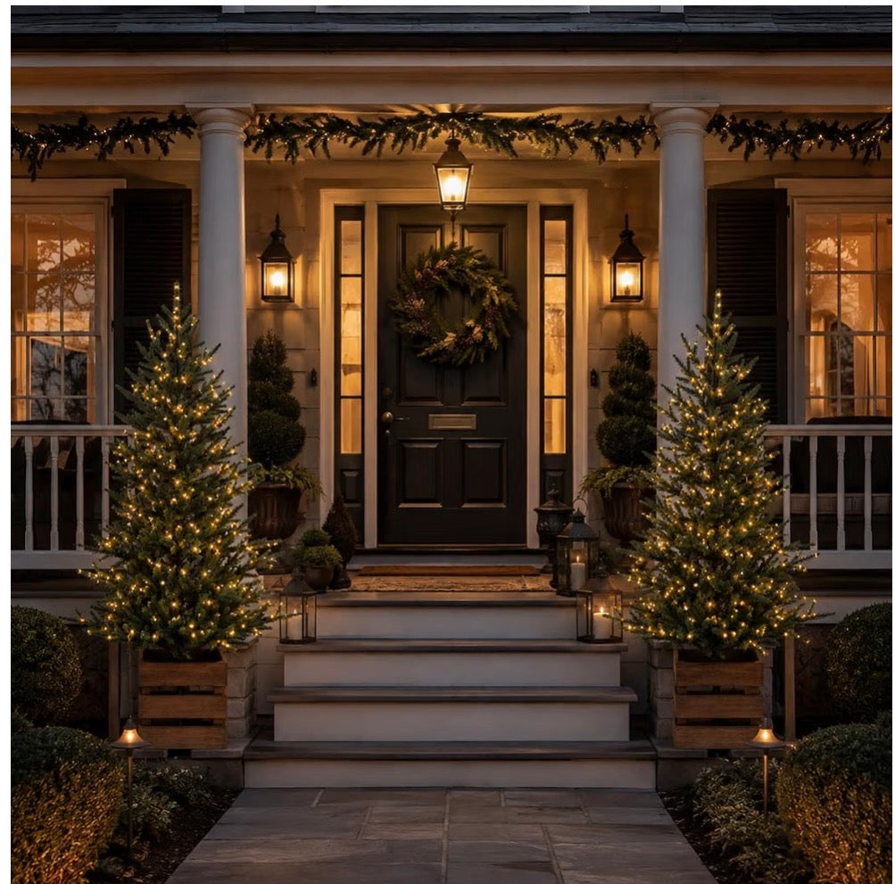 Set of 2 Pre-Lit 4 Ft Christmas Trees with Wooden Planter Boxes