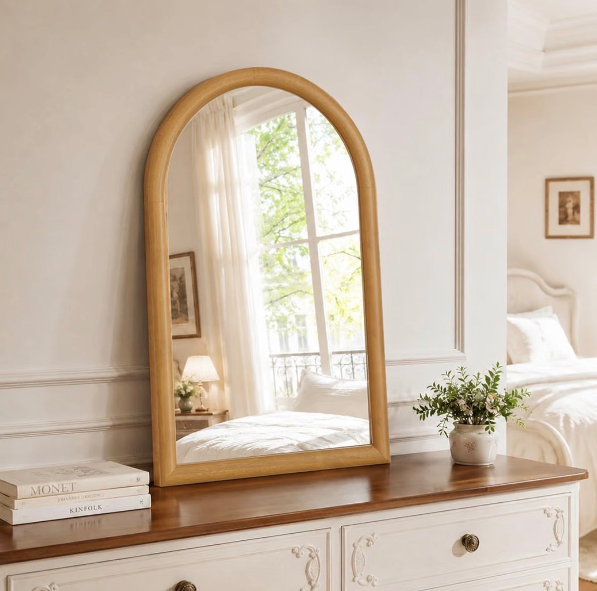 24” × 36” Solid Wood Arched Wall Mirror – Natural Wood