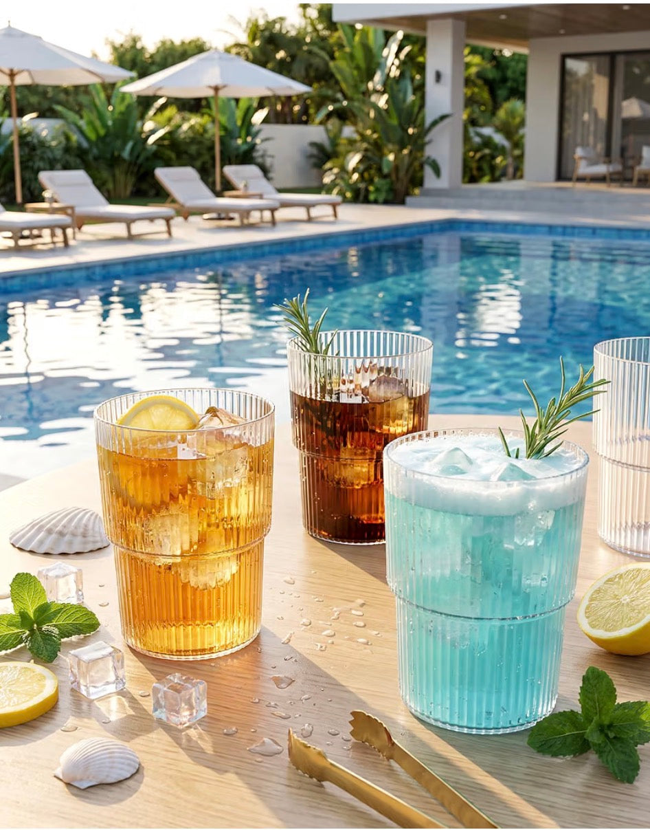 24-Piece Ribbed Stackable Plastic Drinking Cups – 18 oz
