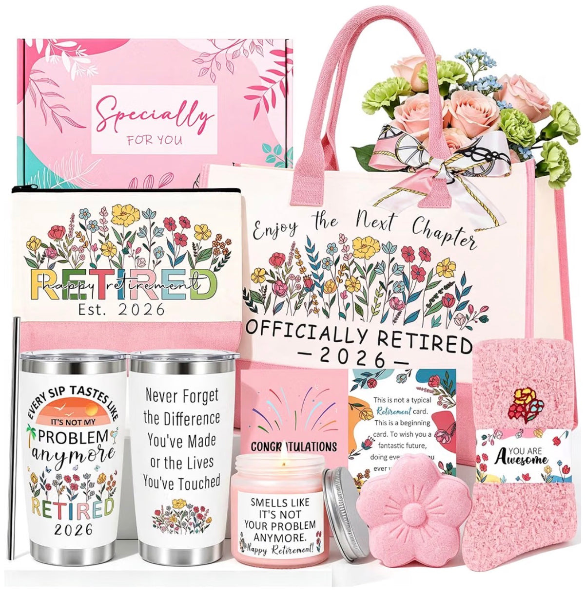 Happy Retirement Gift Set for Her 🌸 | 7-Piece Set