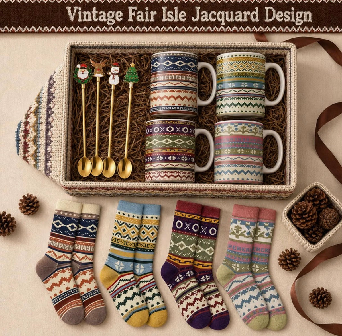Cozy Christmas Mug, Socks & Spoon Gift Set 🎄☕🧦