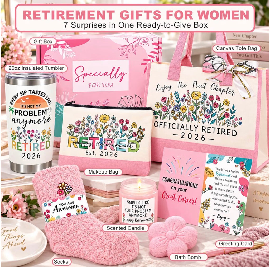 Happy Retirement Gift Set for Her 🌸 | 7-Piece Set