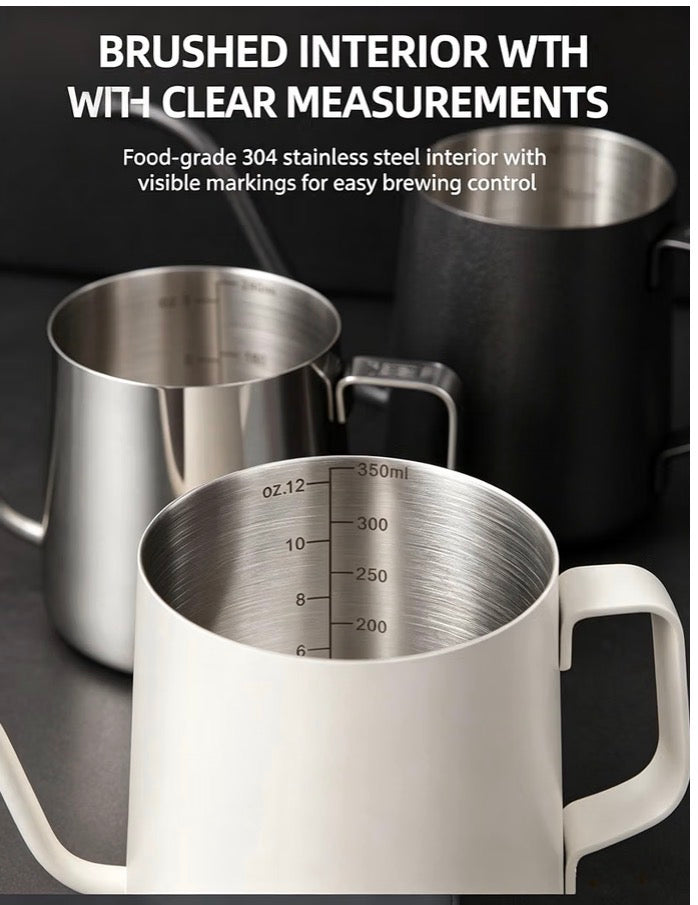 350ml Gooseneck Pour-Over Coffee Kettle – White & Bamboo