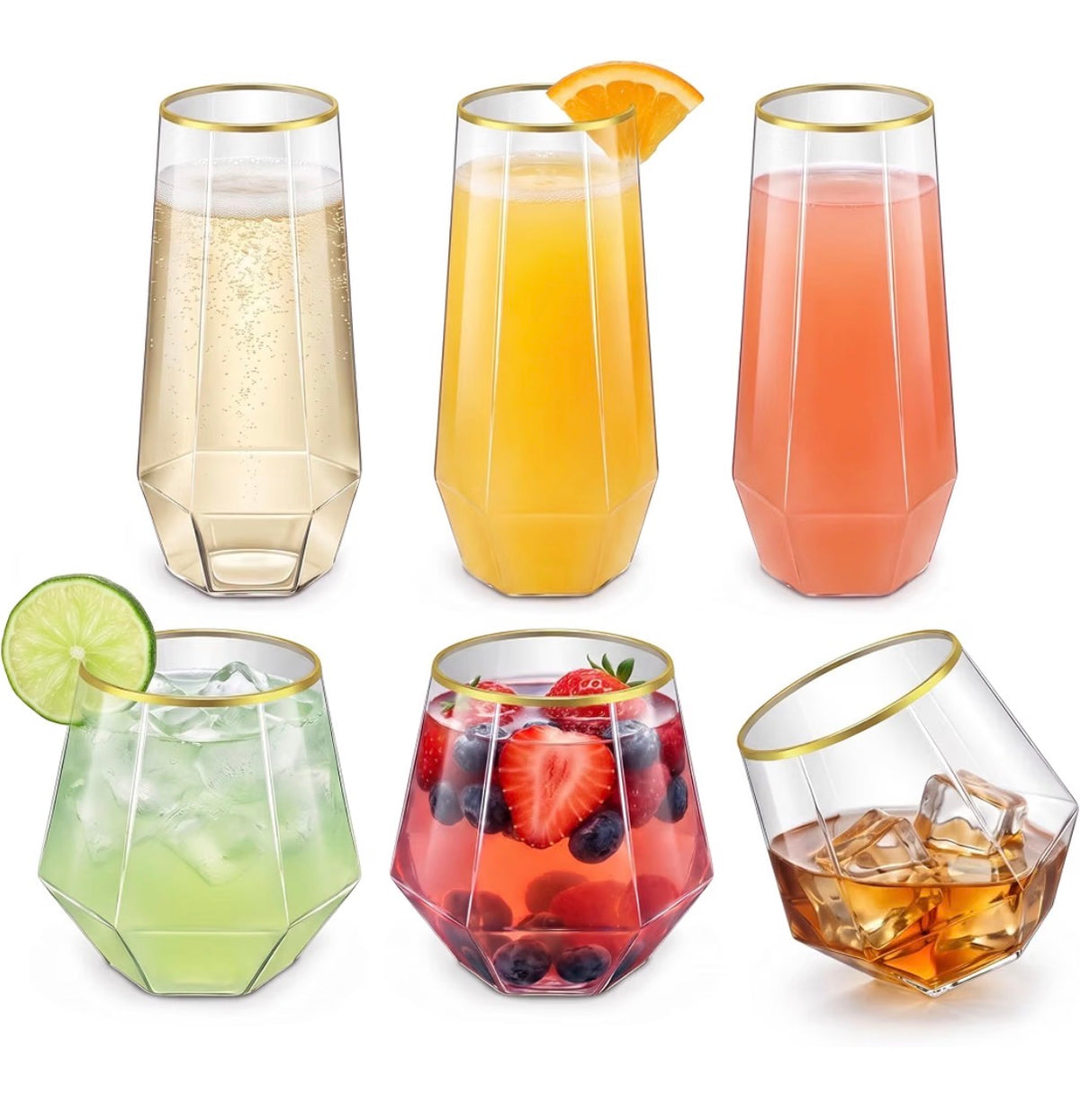 60-Piece Gold-Rim Party Drinkware Set – Tumblers & Champagne Flutes