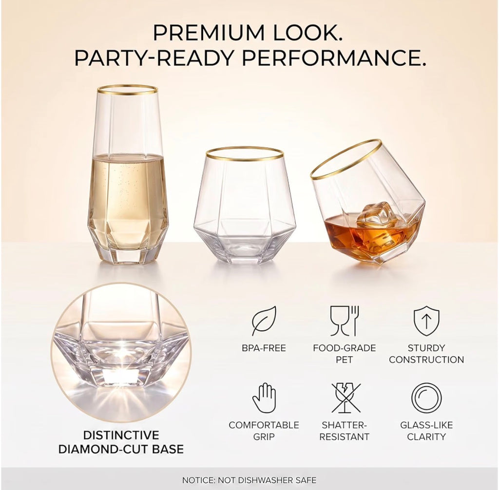 60-Piece Gold-Rim Party Drinkware Set – Tumblers & Champagne Flutes