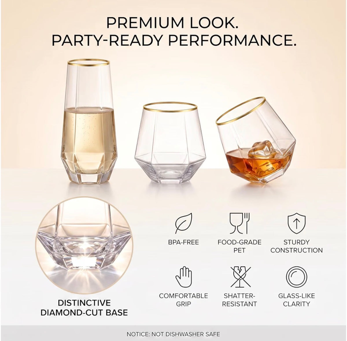 60-Piece Gold-Rim Party Drinkware Set – Tumblers & Champagne Flutes