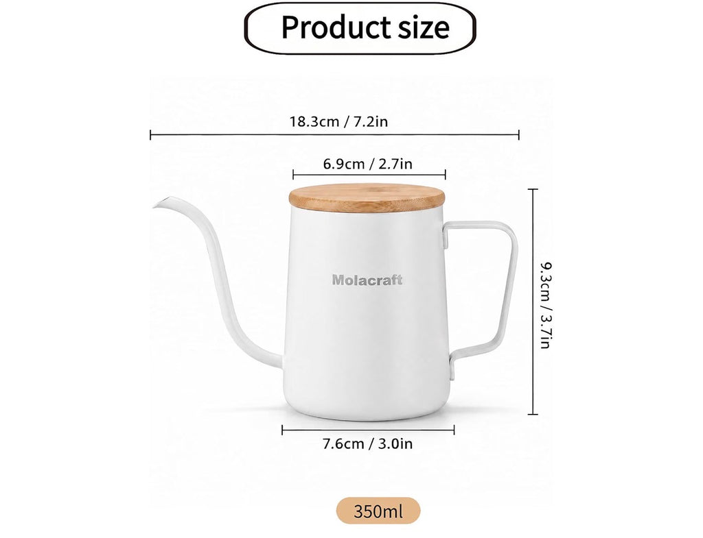 350ml Gooseneck Pour-Over Coffee Kettle – White & Bamboo