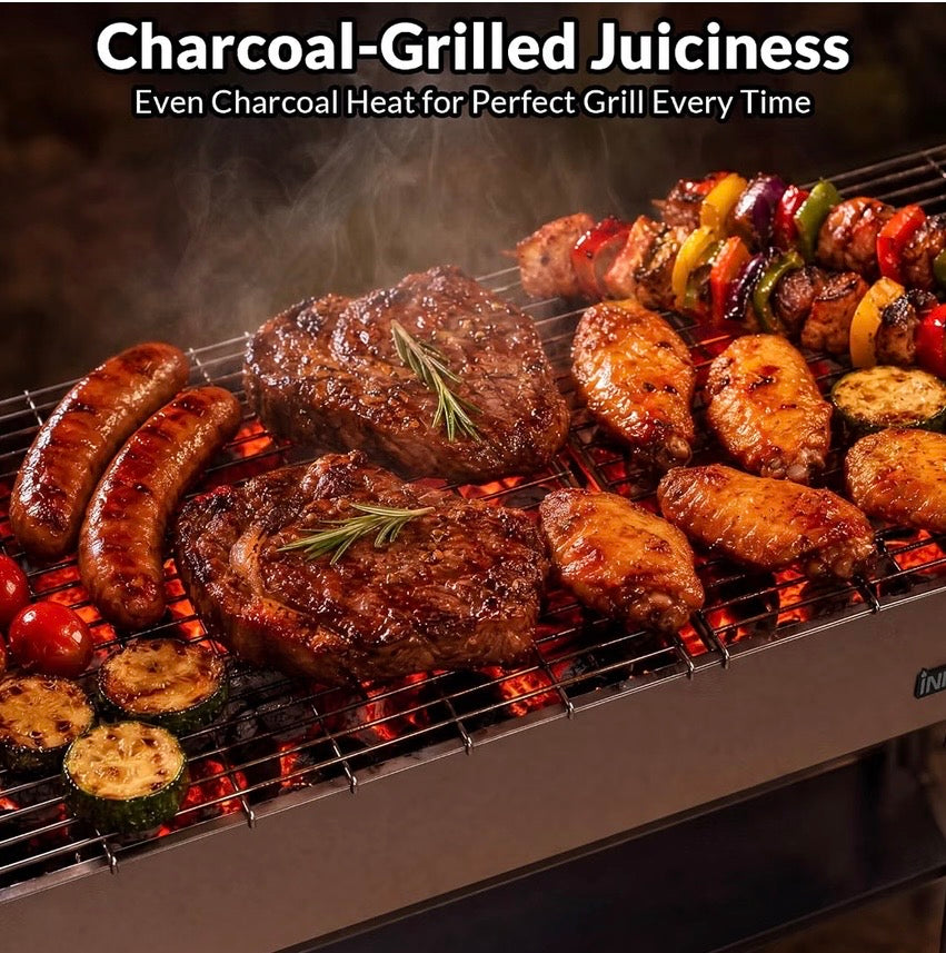 INNOCHEF Foldable Charcoal Grill with Side Prep Tables
