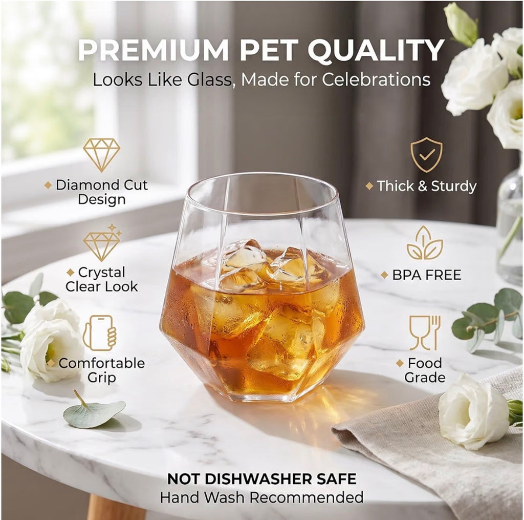 40-Pack Diamond-Cut Plastic Tumblers – 12 oz