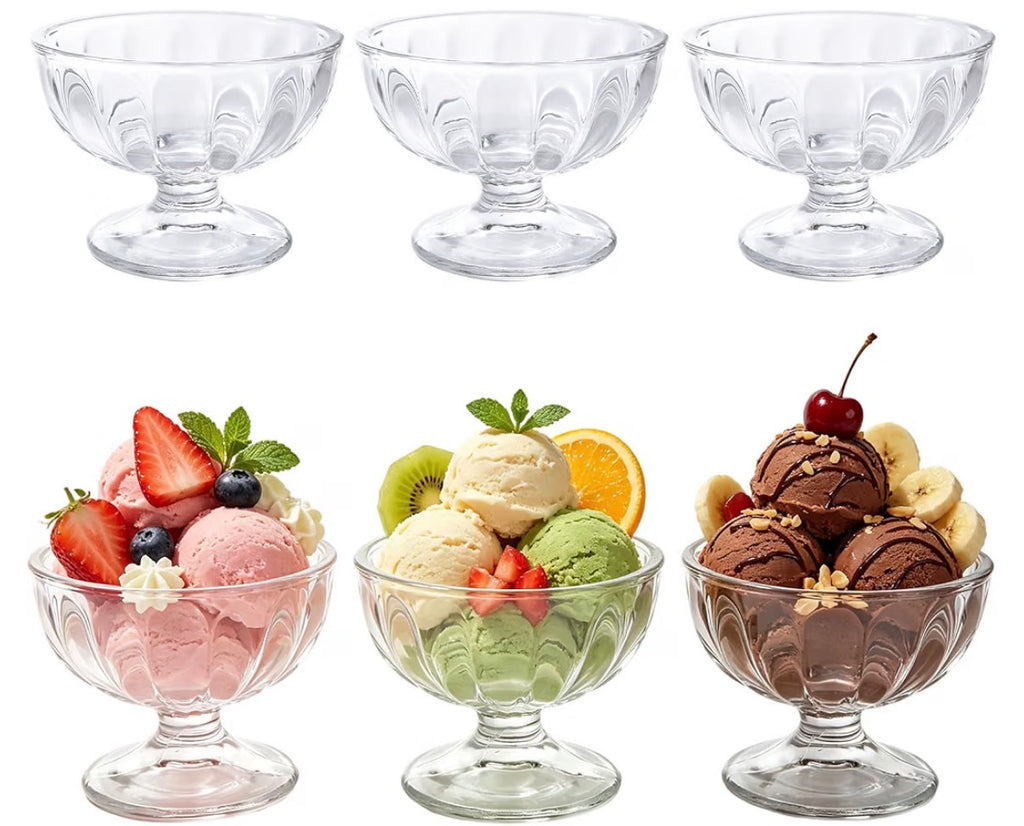 6 Piece Vintage Glass Dessert Bowls – 6 oz Footed Ice Cream & Parfait Cups