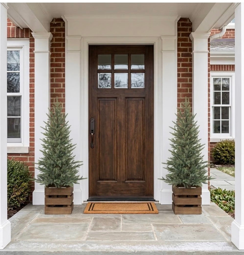 Set of 2 Pre-Lit 4 Ft Christmas Trees with Wooden Planter Boxes