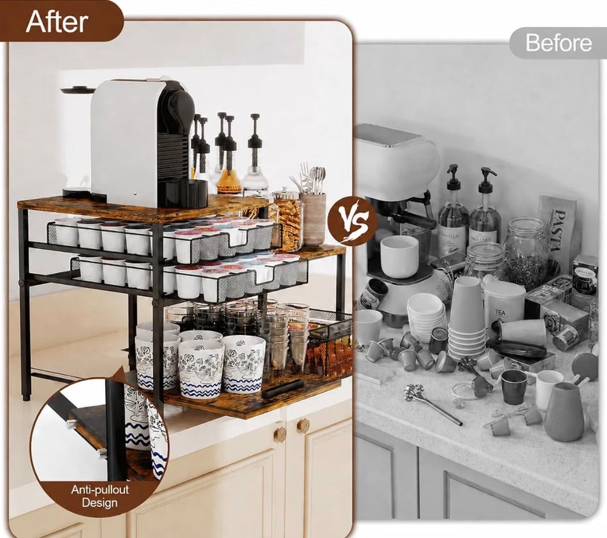 3-Drawer Coffee Station Organizer & K-Cup Storage Rack