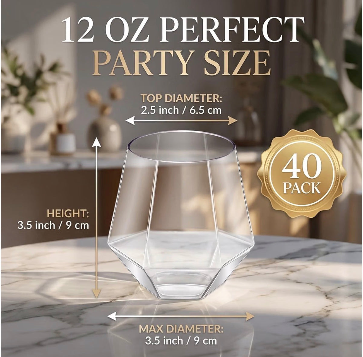 40-Pack Diamond-Cut Plastic Tumblers – 12 oz