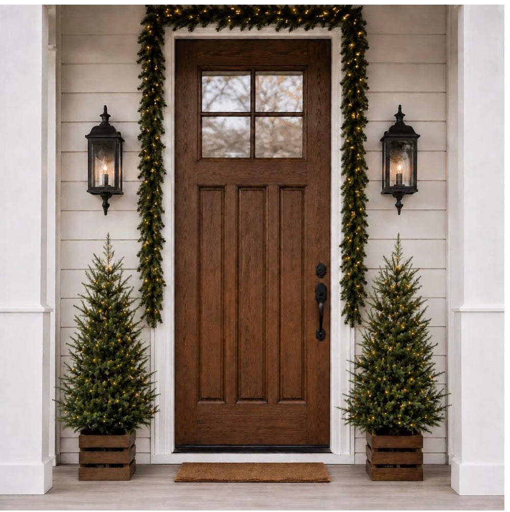 Set of 2 Pre-Lit 4 Ft Christmas Trees with Wooden Planter Boxes