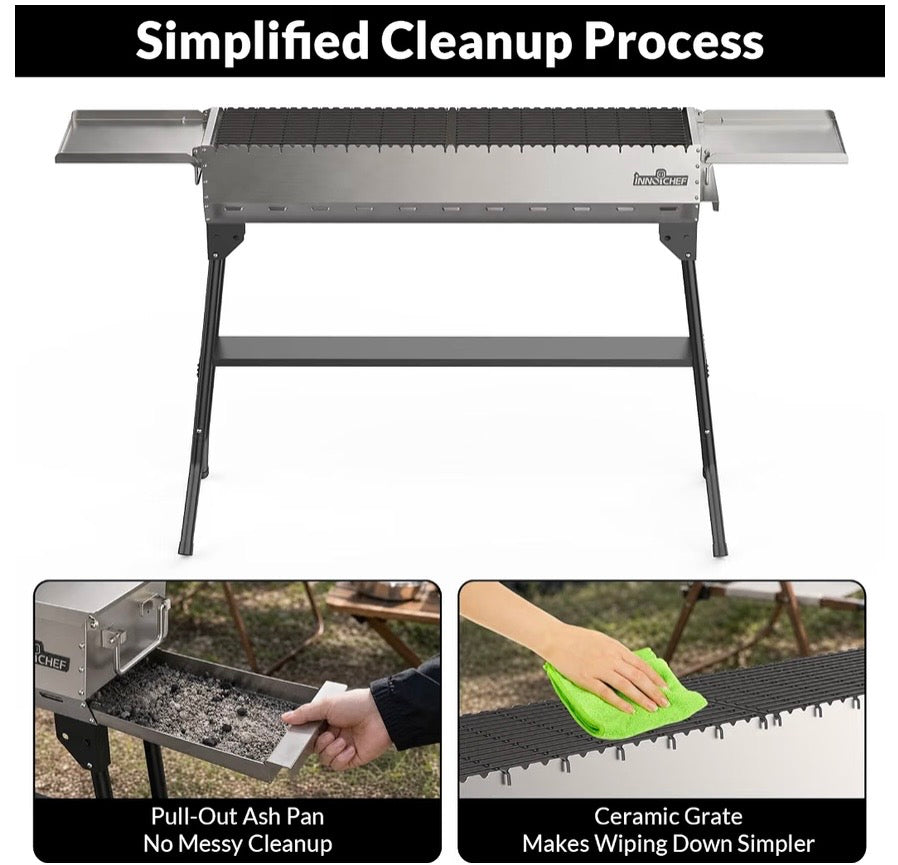 INNOCHEF Foldable Charcoal Grill with Side Prep Tables