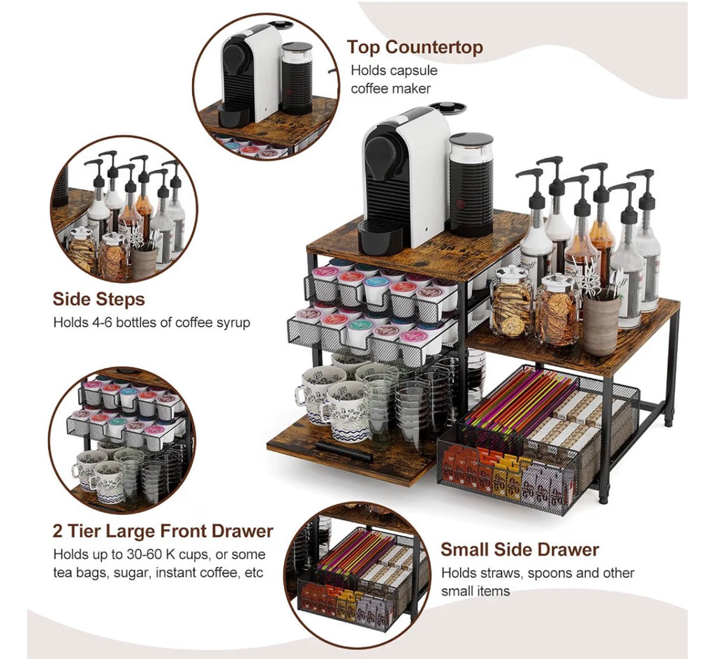 3-Drawer Coffee Station Organizer & K-Cup Storage Rack