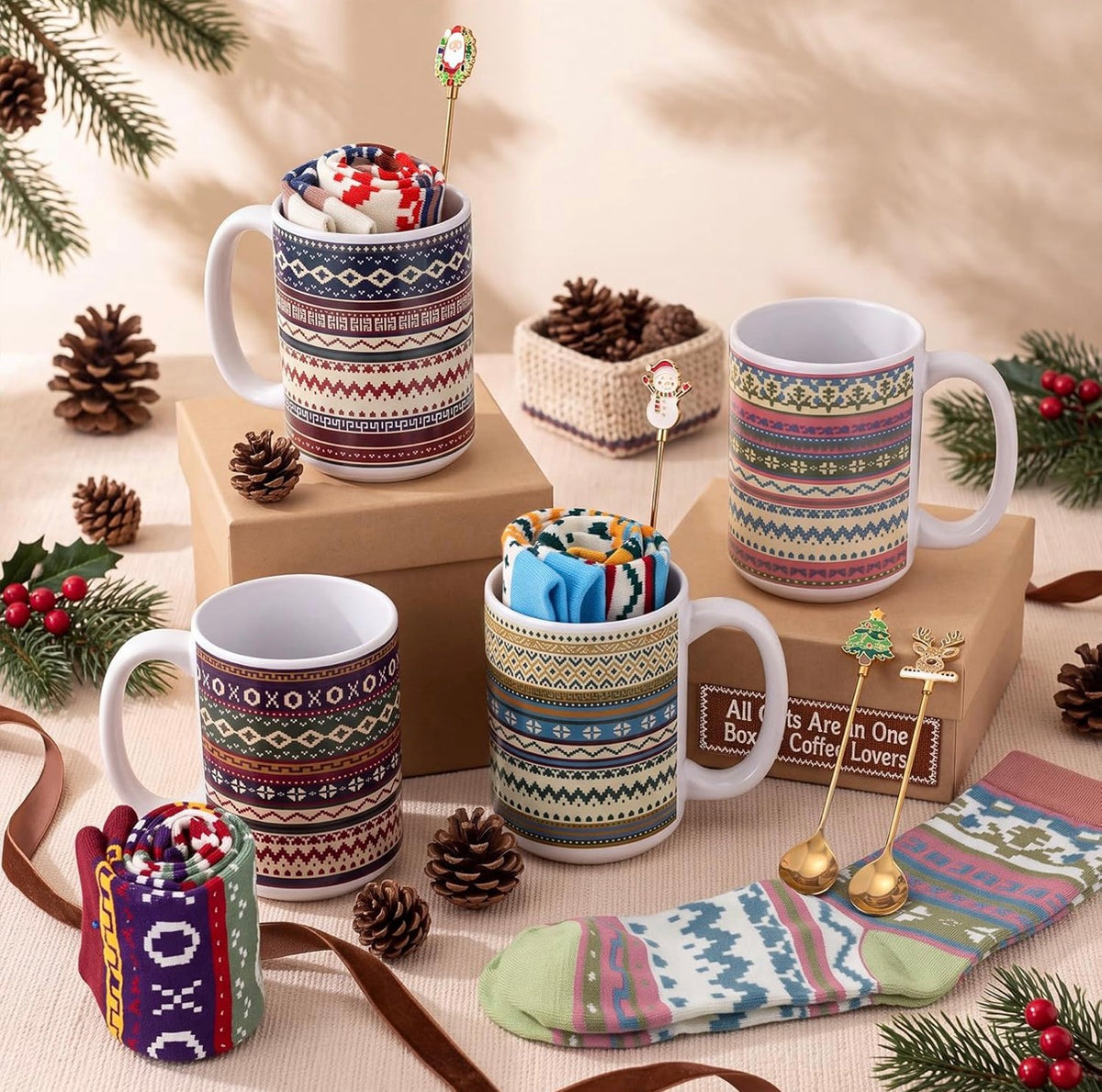 Cozy Christmas Mug, Socks & Spoon Gift Set 🎄☕🧦